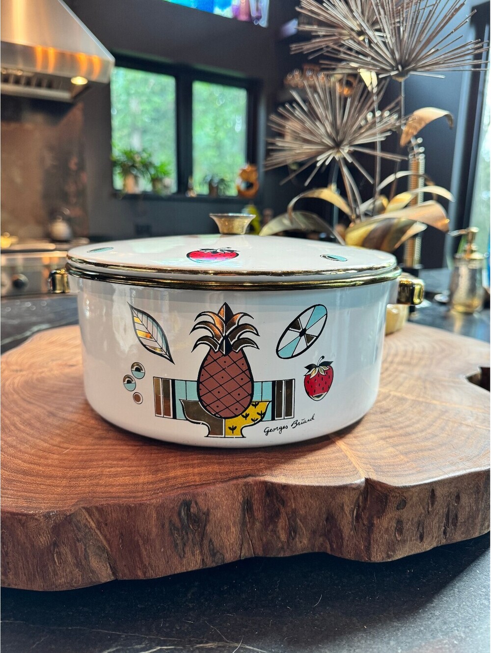 Vintage Georges Briard "Ambrosia" Enamelware Pot with Lid (2-Quart)